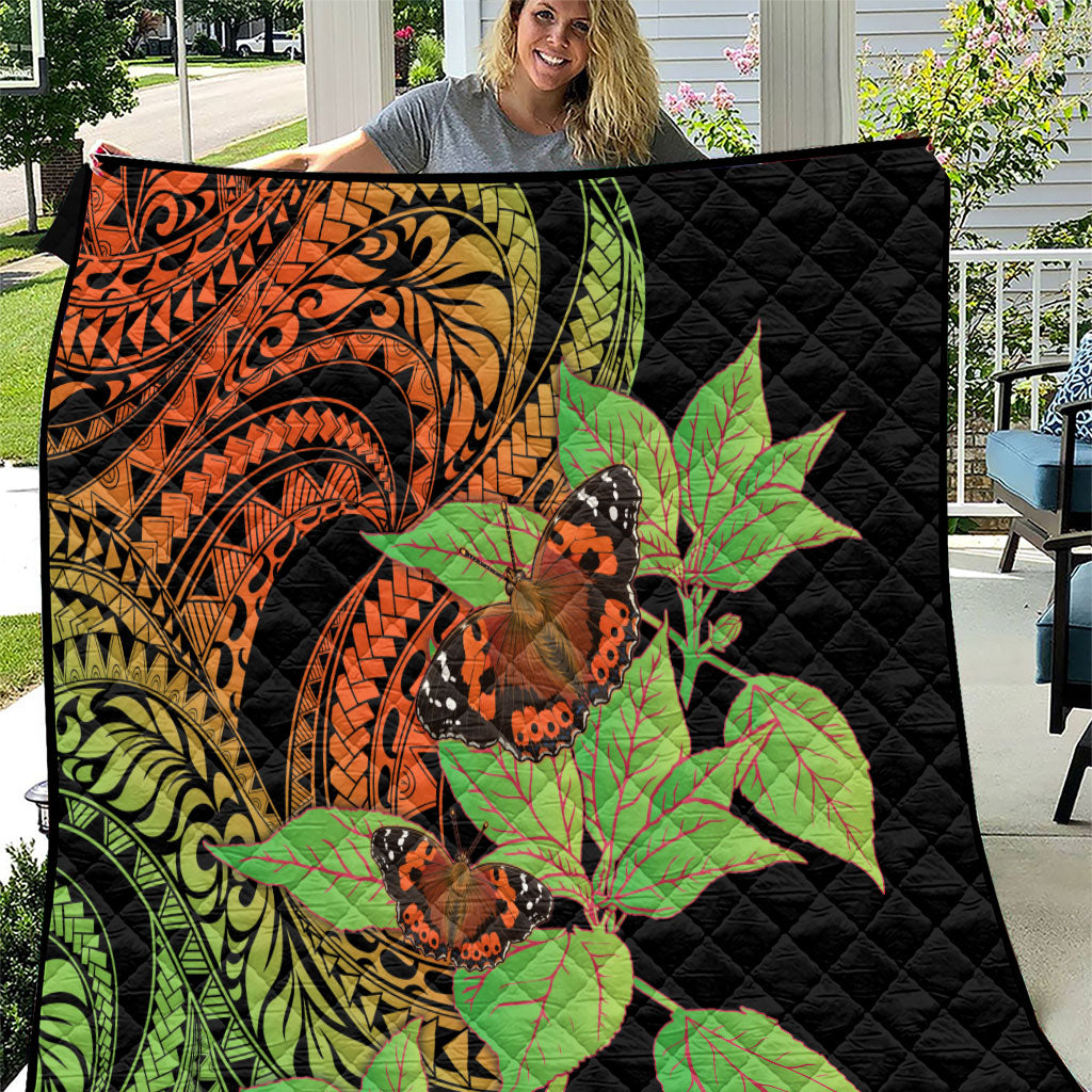 Kamehameha Butterfly Hawaii Quilt Hawaiian Pulelehua Mamaki Orange Green Color LT14 Multicolor - Polynesian Pride
