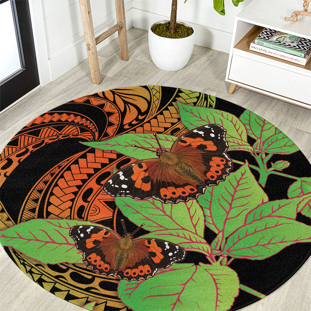 Kamehameha Butterfly Hawaii Round Carpet Hawaiian Pulelehua Mamaki Orange Green Color LT14 Multicolor - Polynesian Pride