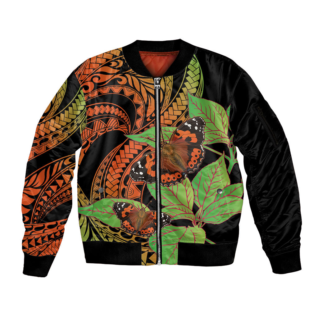 Kamehameha Butterfly Hawaii Sleeve Zip Bomber Jacket Hawaiian Pulelehua Mamaki Orange Green Color LT14 Unisex Multicolor - Polynesian Pride