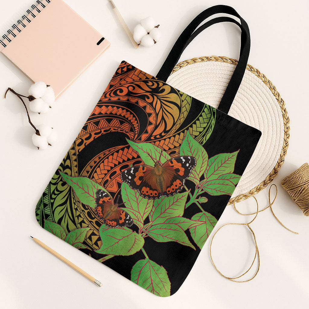 Kamehameha Butterfly Hawaii Tote Bag Hawaiian Pulelehua Mamaki Orange Green Color