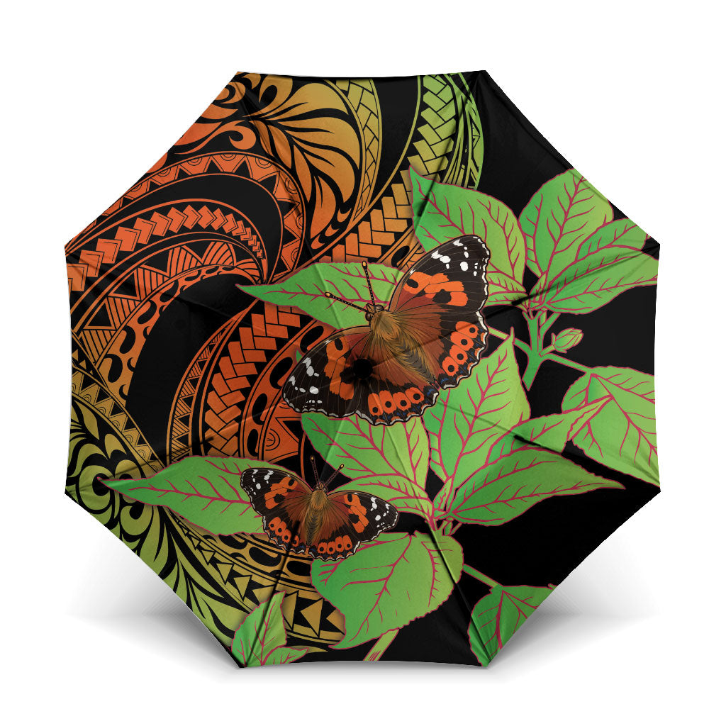 Kamehameha Butterfly Hawaii Umbrella Hawaiian Pulelehua Mamaki Orange Green Color LT14 One Size Folded 11.42 inch Opened Diameter 37.4 inch Multicolor - Polynesian Pride