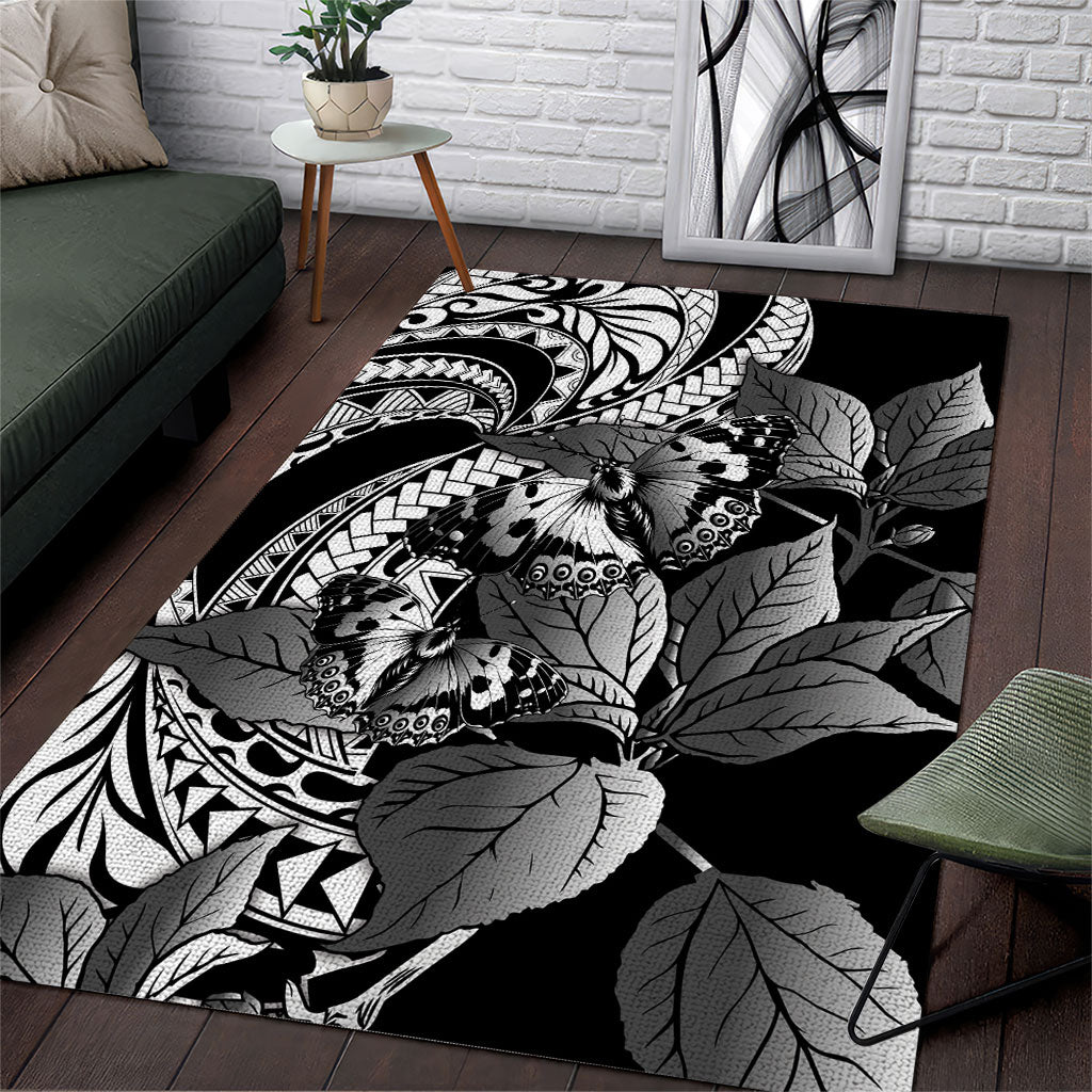 Kamehameha Butterfly Hawaii Area Rug Hawaiian Pulelehua Mamaki Black Color LT14 Black - Polynesian Pride