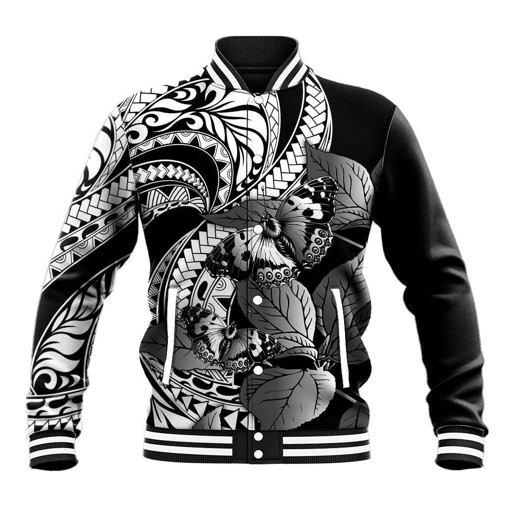 Kamehameha Butterfly Hawaii Baseball Jacket Hawaiian Pulelehua Mamaki Black Color LT14 Unisex Black - Polynesian Pride