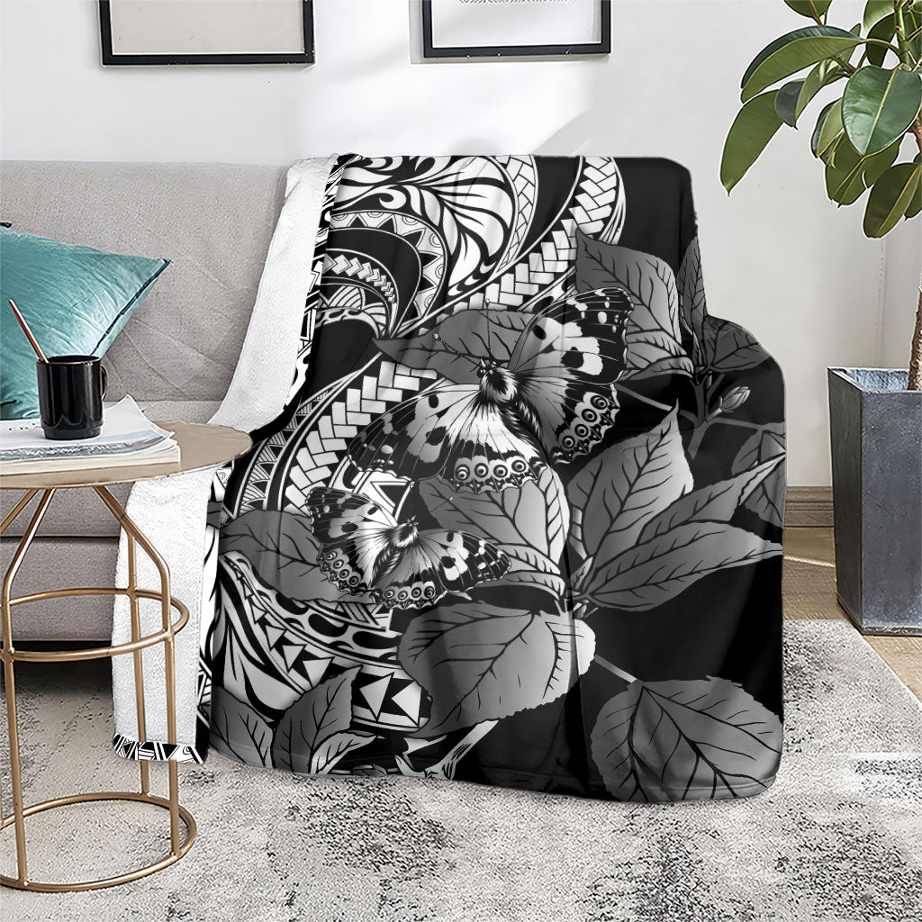 Kamehameha Butterfly Hawaii Blanket Hawaiian Pulelehua Mamaki Black Color