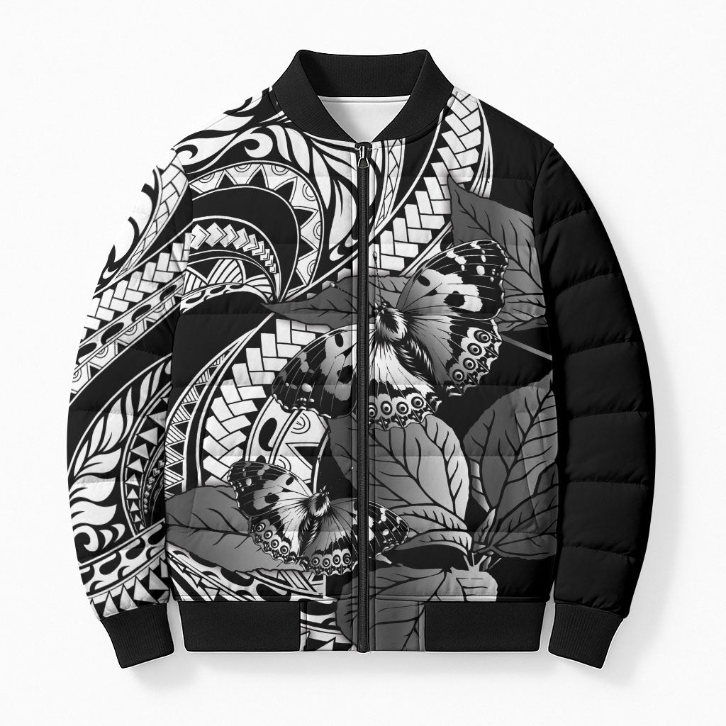 Kamehameha Butterfly Hawaii Bomber Puffer Jacket Hawaiian Pulelehua Mamaki Black Color LT14 Unisex Black - Polynesian Pride