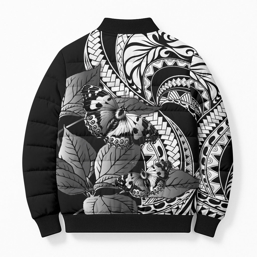 Kamehameha Butterfly Hawaii Bomber Puffer Jacket Hawaiian Pulelehua Mamaki Black Color LT14 - Polynesian Pride
