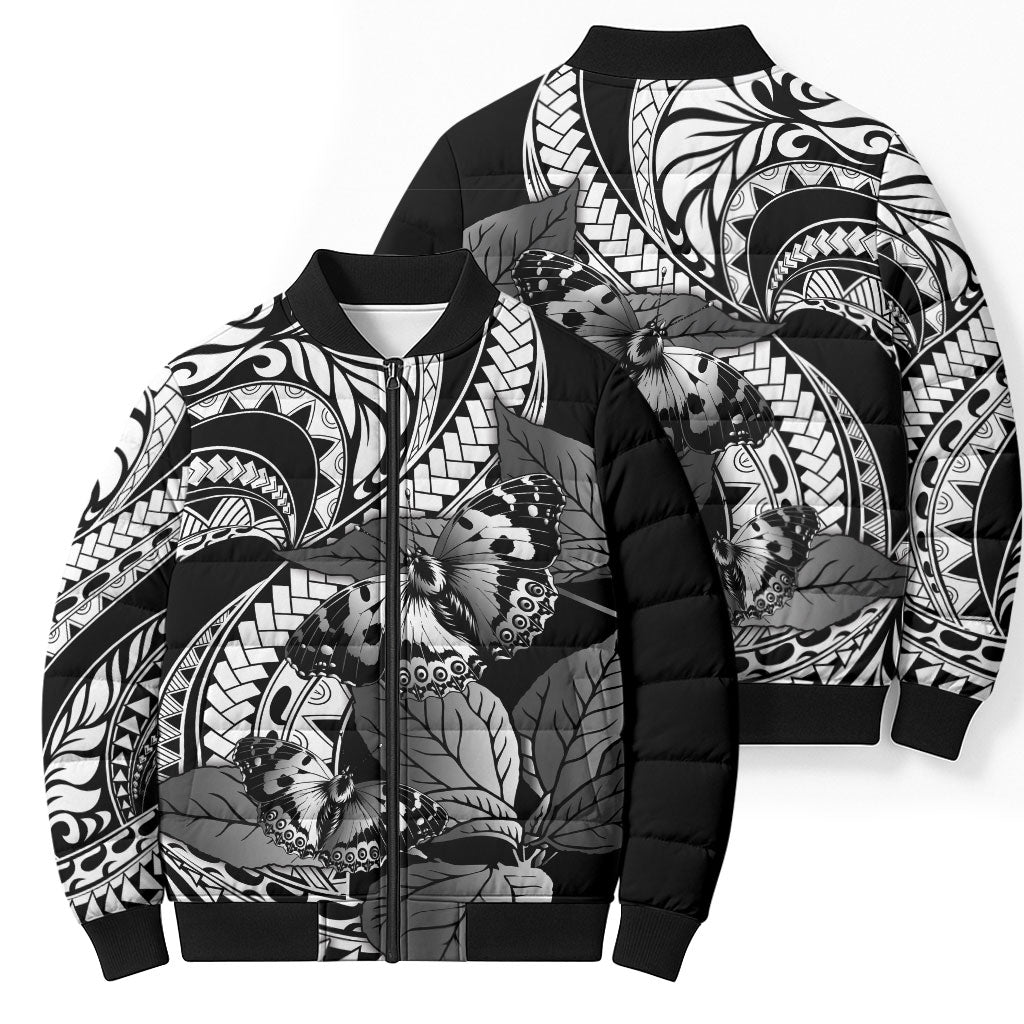 Kamehameha Butterfly Hawaii Bomber Puffer Jacket Hawaiian Pulelehua Mamaki Black Color LT14 - Polynesian Pride