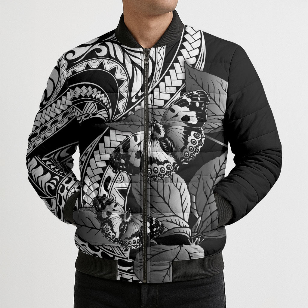 Kamehameha Butterfly Hawaii Bomber Puffer Jacket Hawaiian Pulelehua Mamaki Black Color LT14 - Polynesian Pride