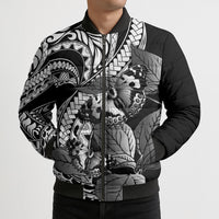 Kamehameha Butterfly Hawaii Bomber Puffer Jacket Hawaiian Pulelehua Mamaki Black Color LT14 - Polynesian Pride