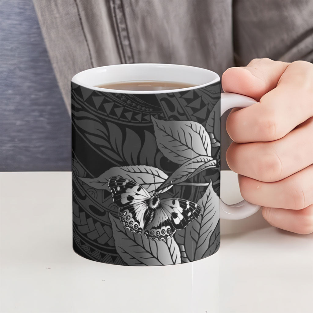Kamehameha Butterfly Hawaii Ceramic Mug Hawaiian Pulelehua Mamaki Black Color