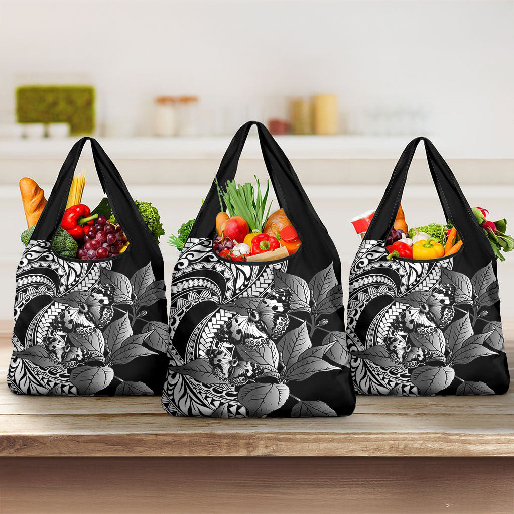 Kamehameha Butterfly Hawaii Grocery Bag Hawaiian Pulelehua Mamaki Black Color