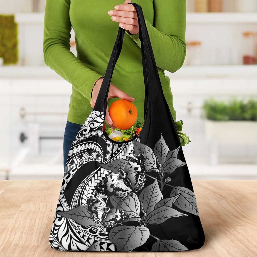Kamehameha Butterfly Hawaii Grocery Bag Hawaiian Pulelehua Mamaki Black Color