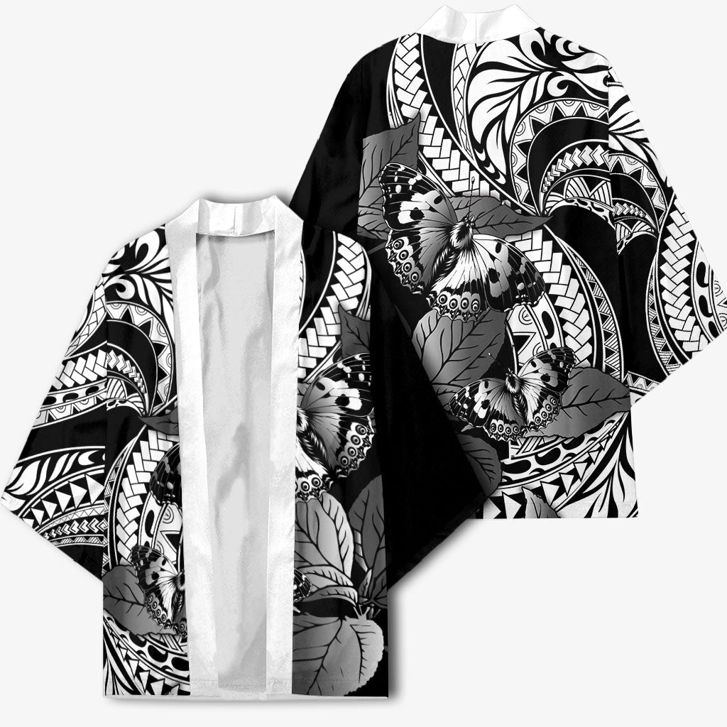 Kamehameha Butterfly Hawaii Kimono Hawaiian Pulelehua Mamaki Black Color LT14 - Polynesian Pride