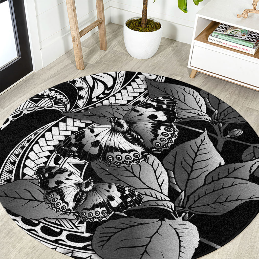Kamehameha Butterfly Hawaii Round Carpet Hawaiian Pulelehua Mamaki Black Color LT14 Black - Polynesian Pride
