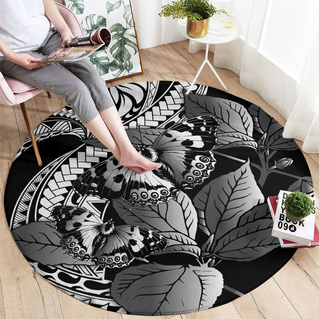 Kamehameha Butterfly Hawaii Round Carpet Hawaiian Pulelehua Mamaki Black Color LT14 - Polynesian Pride