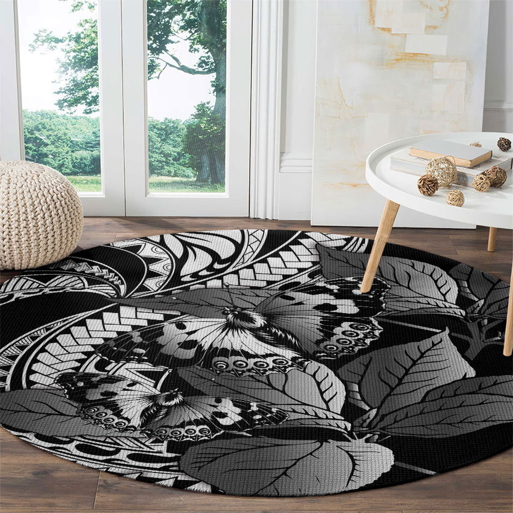 Kamehameha Butterfly Hawaii Round Carpet Hawaiian Pulelehua Mamaki Black Color LT14 - Polynesian Pride