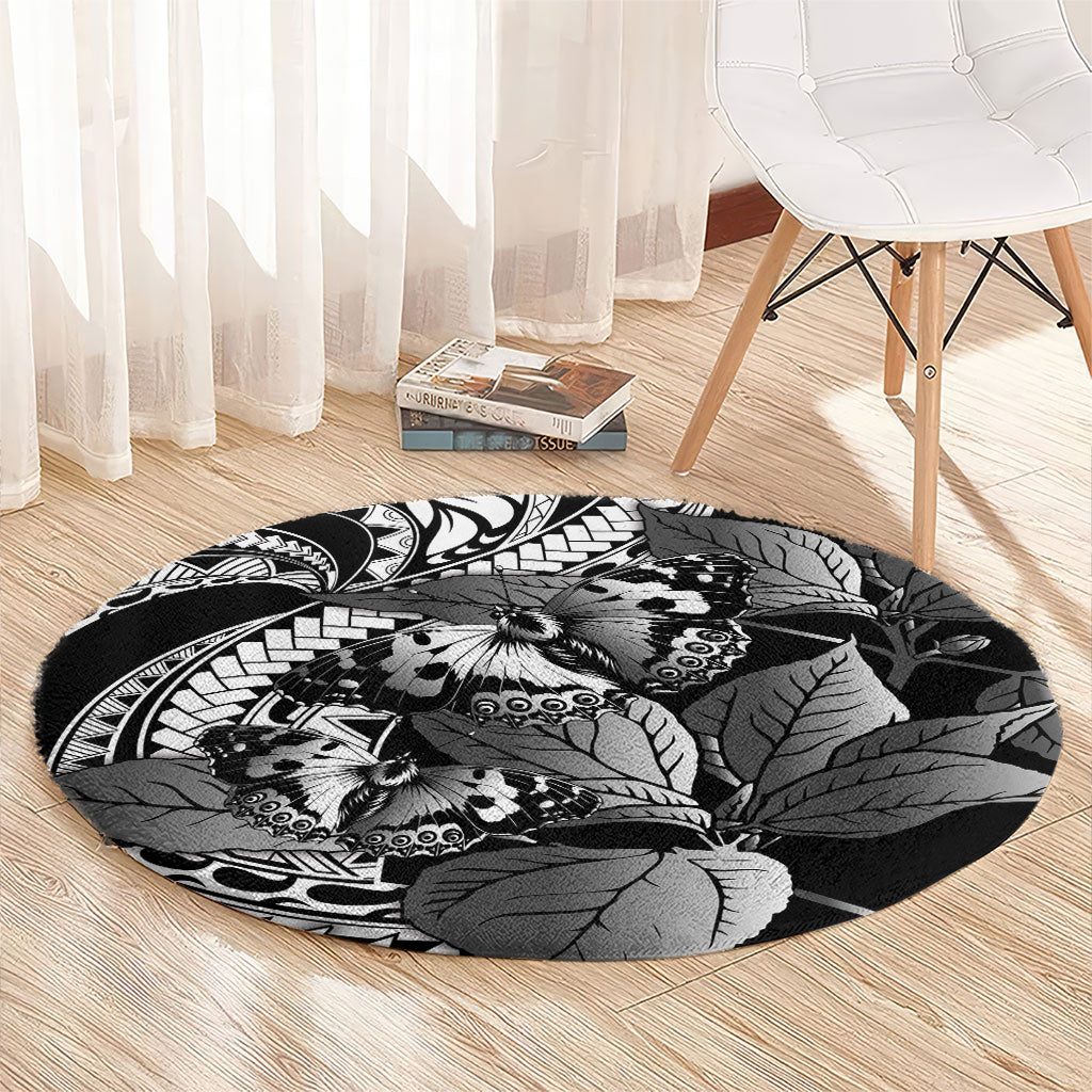 Kamehameha Butterfly Hawaii Round Carpet Hawaiian Pulelehua Mamaki Black Color LT14 - Polynesian Pride