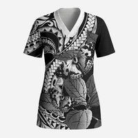 Kamehameha Butterfly Hawaii Scrub Top Hawaiian Pulelehua Mamaki Black Color LT14 Adult Black - Polynesian Pride