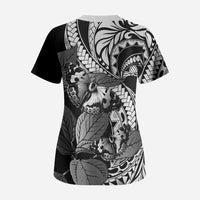 Kamehameha Butterfly Hawaii Scrub Top Hawaiian Pulelehua Mamaki Black Color LT14 - Polynesian Pride