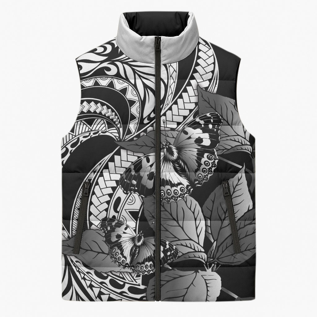 Kamehameha Butterfly Hawaii Sleeveless Puffer Jacket Hawaiian Pulelehua Mamaki Black Color LT14 Unisex Black - Polynesian Pride