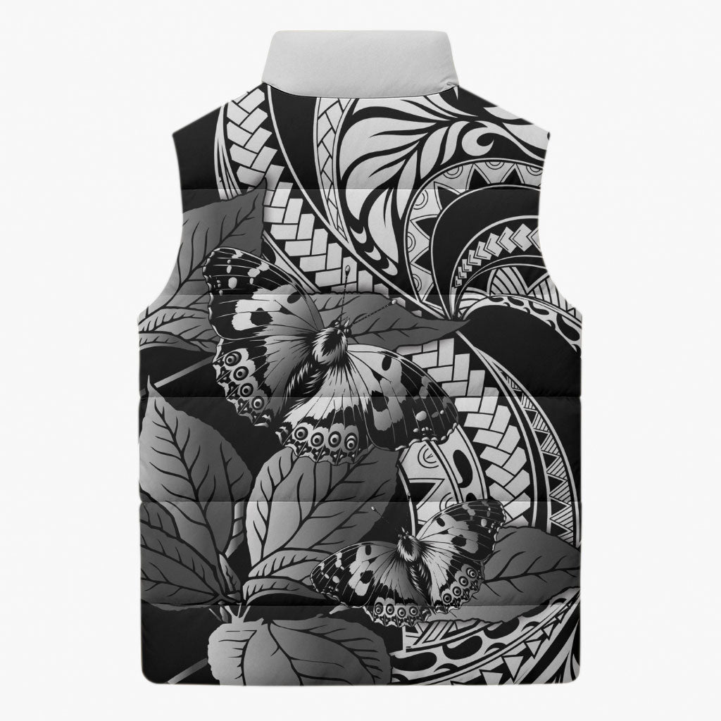 Kamehameha Butterfly Hawaii Sleeveless Puffer Jacket Hawaiian Pulelehua Mamaki Black Color LT14 - Polynesian Pride