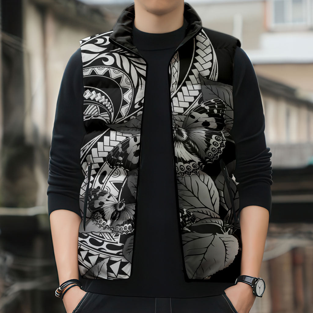 Kamehameha Butterfly Hawaii Sleeveless Puffer Jacket Hawaiian Pulelehua Mamaki Black Color LT14 - Polynesian Pride