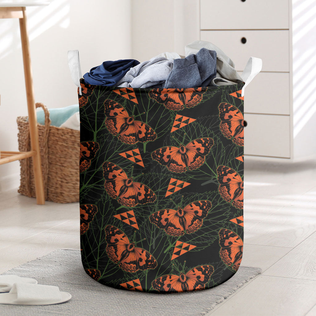 Kamehameha Butterfly Mamaki Hawaii Laundry Basket Pulelehua Hawaiian Kakau Seamless Style LT14 Black - Polynesian Pride