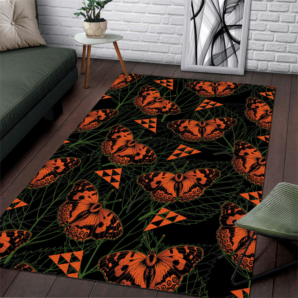Kamehameha Butterfly Mamaki Hawaii Area Rug Pulelehua Hawaiian Kakau Seamless Style LT14 Black - Polynesian Pride