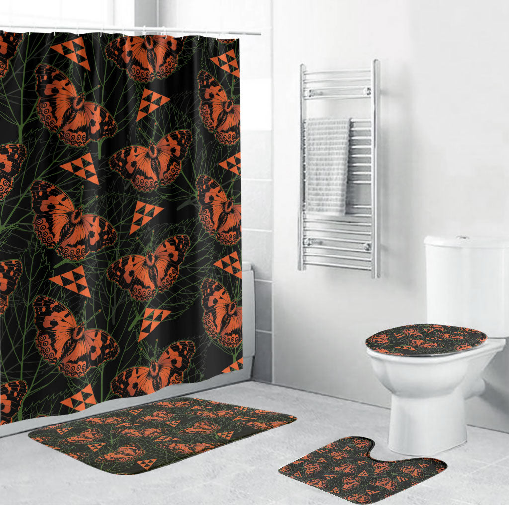 Kamehameha Butterfly Mamaki Hawaii Bathroom Set Pulelehua Hawaiian Kakau Seamless Style