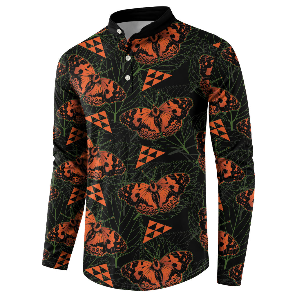 Kamehameha Butterfly Mamaki Hawaii Button Sweatshirt Pulelehua Hawaiian Kakau Seamless Style LT14 - Polynesian Pride