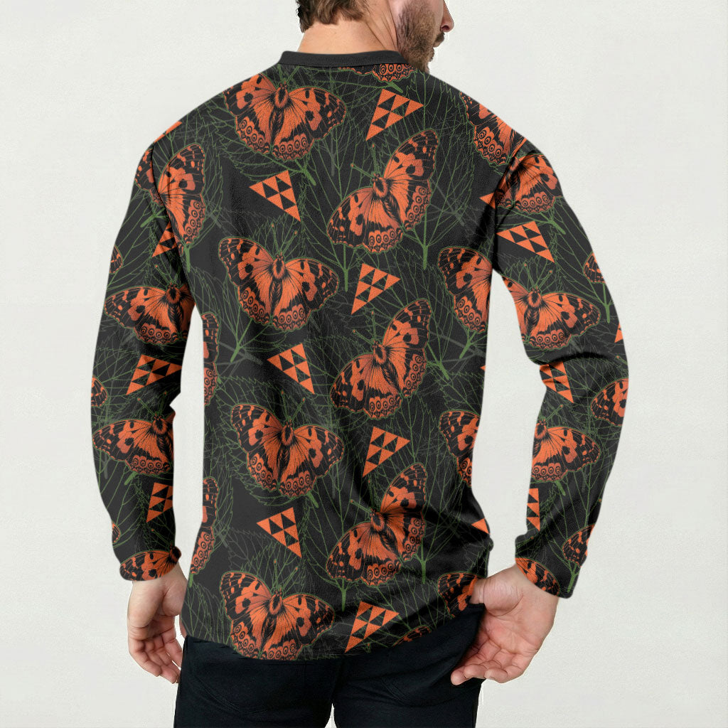 Kamehameha Butterfly Mamaki Hawaii Button Sweatshirt Pulelehua Hawaiian Kakau Seamless Style LT14 - Polynesian Pride
