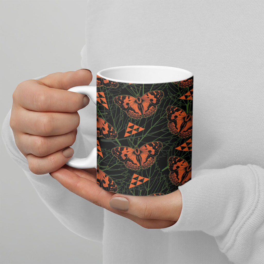 Kamehameha Butterfly Mamaki Hawaii Ceramic Mug Pulelehua Hawaiian Kakau Seamless Style LT14 - Polynesian Pride