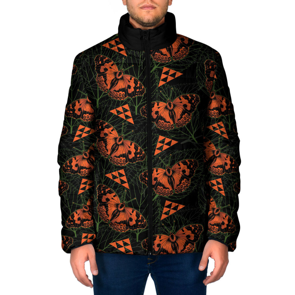 Kamehameha Butterfly Mamaki Hawaii Padded Jacket Pulelehua Hawaiian Kakau Seamless Style LT14 Men Black - Polynesian Pride