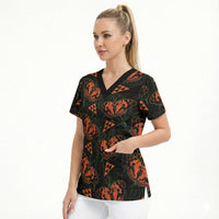 Kamehameha Butterfly Mamaki Hawaii Scrub Top Pulelehua Hawaiian Kakau Seamless Style LT14 - Polynesian Pride