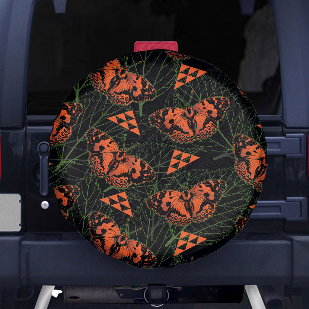 Kamehameha Butterfly Mamaki Hawaii Spare Tire Cover Pulelehua Hawaiian Kakau Seamless Style LT14 No hole Black - Polynesian Pride