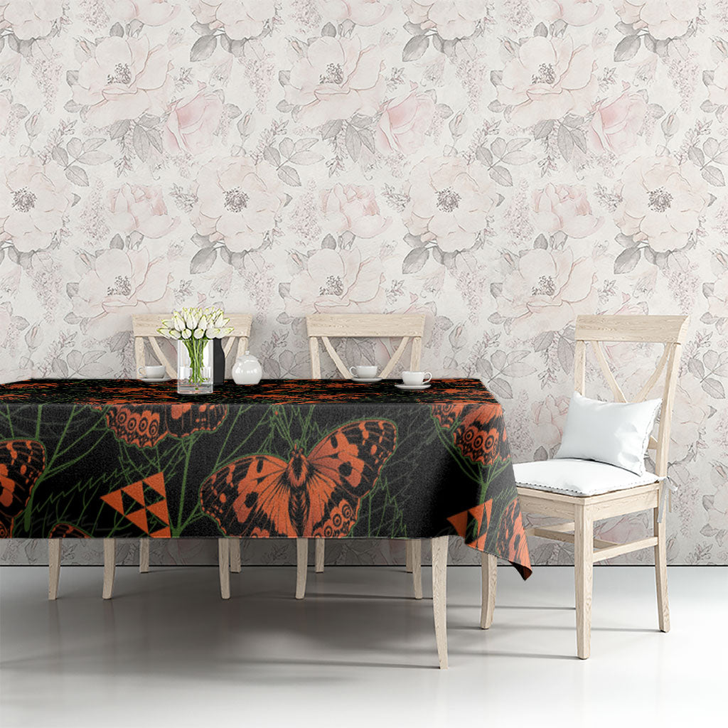 Kamehameha Butterfly Mamaki Hawaii Tablecloth Pulelehua Hawaiian Kakau Seamless Style LT14 - Polynesian Pride