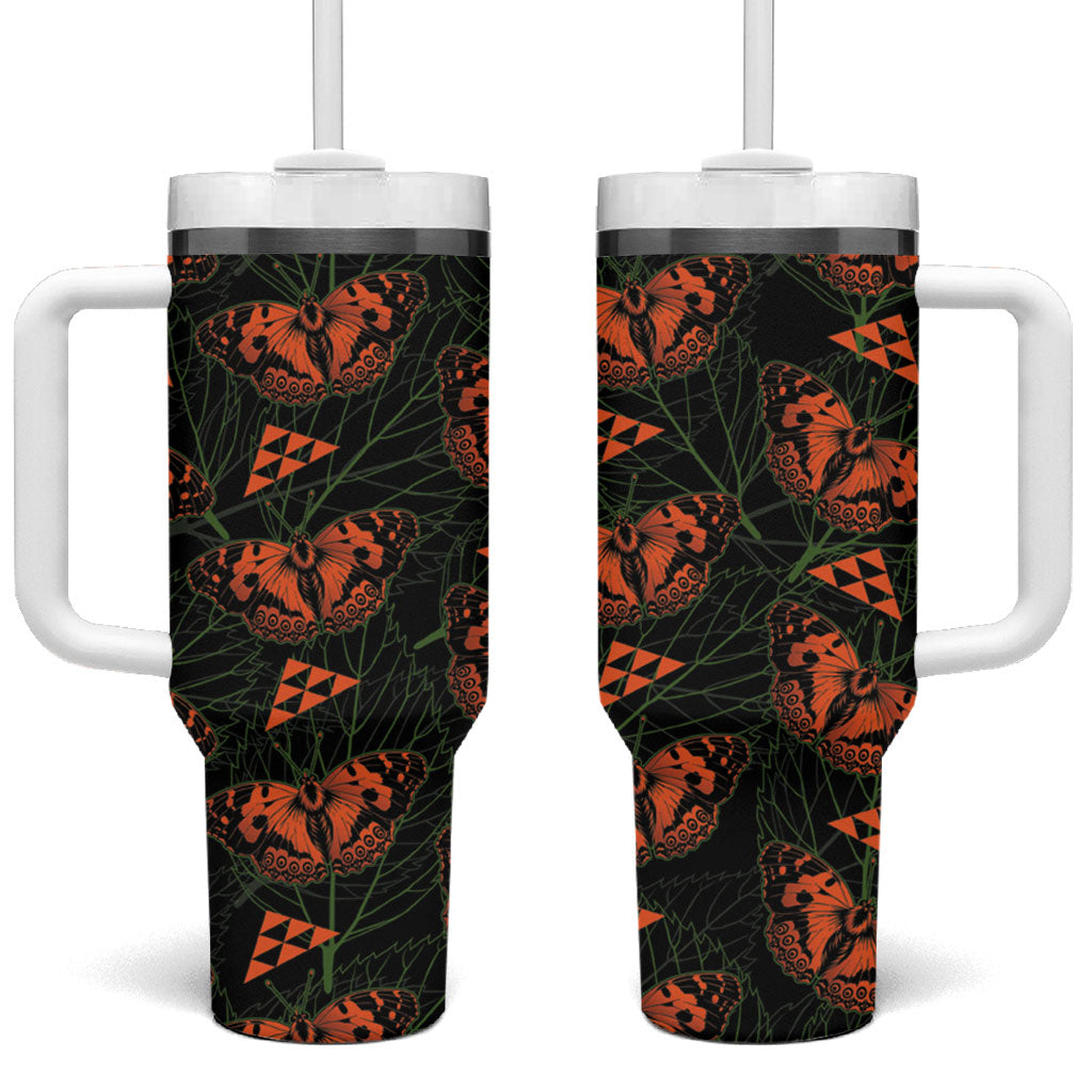 Kamehameha Butterfly Mamaki Hawaii Tumbler With Handle Pulelehua Hawaiian Kakau Seamless Style