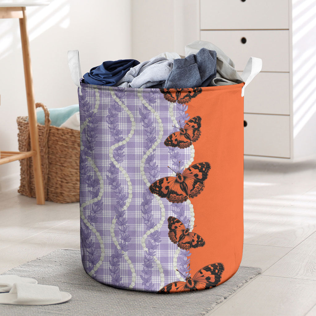 Kamehameha Butterfly Palaka Hawaii Laundry Basket Pulelehua Honohono Pikake Lei LT14 Purple - Polynesian Pride