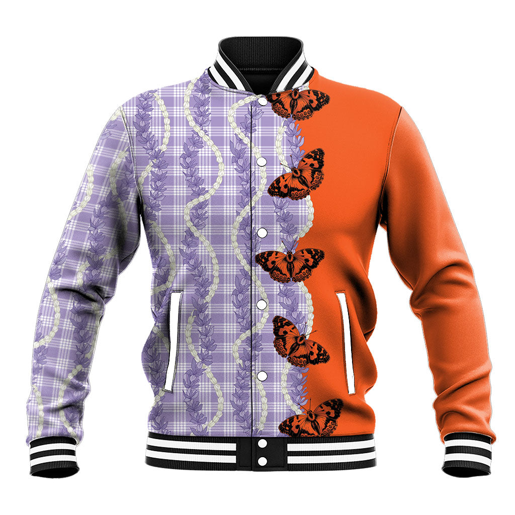 Kamehameha Butterfly Palaka Hawaii Baseball Jacket Pulelehua Honohono Pikake Lei LT14 Unisex Purple - Polynesian Pride
