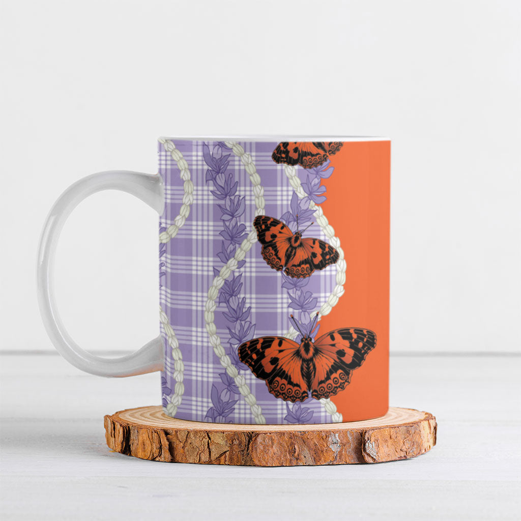Kamehameha Butterfly Palaka Hawaii Ceramic Mug Pulelehua Honohono Pikake Lei LT14 Purple - Polynesian Pride