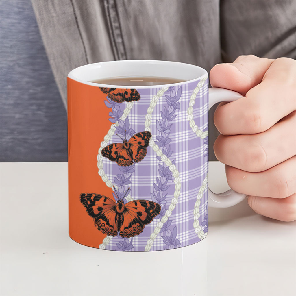 Kamehameha Butterfly Palaka Hawaii Ceramic Mug Pulelehua Honohono Pikake Lei LT14 - Polynesian Pride