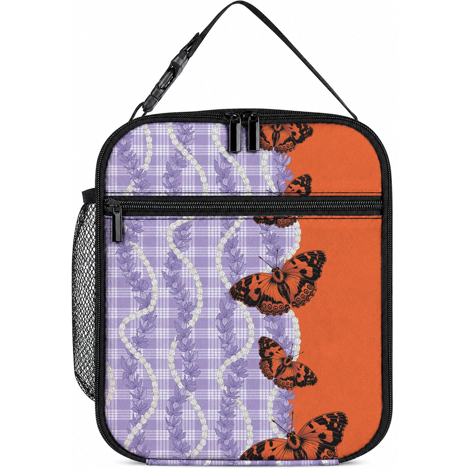 Kamehameha Butterfly Palaka Hawaii Lunch Bag Pulelehua Honohono Pikake Lei LT14 10.2 × 8.3 × 4.3 inch Purple - Polynesian Pride