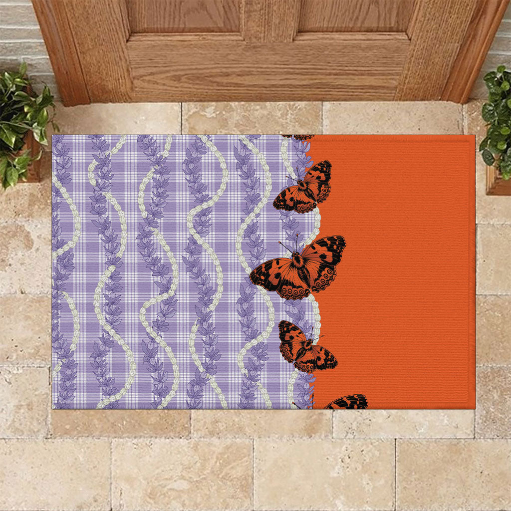 Kamehameha Butterfly Palaka Hawaii Rubber Doormat Pulelehua Honohono Pikake Lei LT14 Purple - Polynesian Pride
