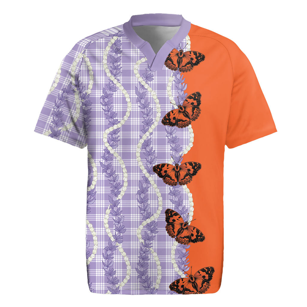 Kamehameha Butterfly Palaka Hawaii Rugby Jersey Pulelehua Honohono Pikake Lei LT14 Purple - Polynesian Pride
