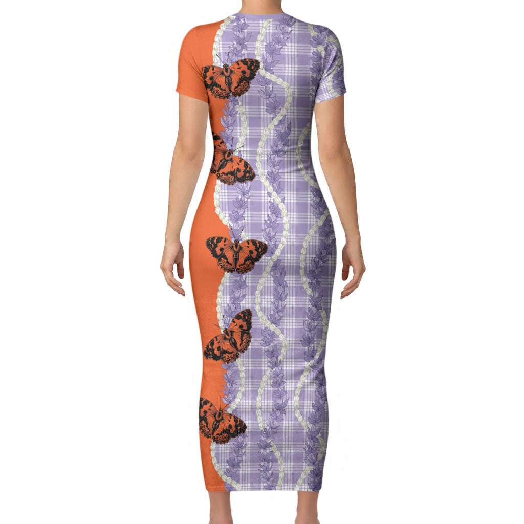 Kamehameha Butterfly Palaka Hawaii Short Sleeve Bodycon Dress Pulelehua Honohono Pikake Lei LT14 - Polynesian Pride