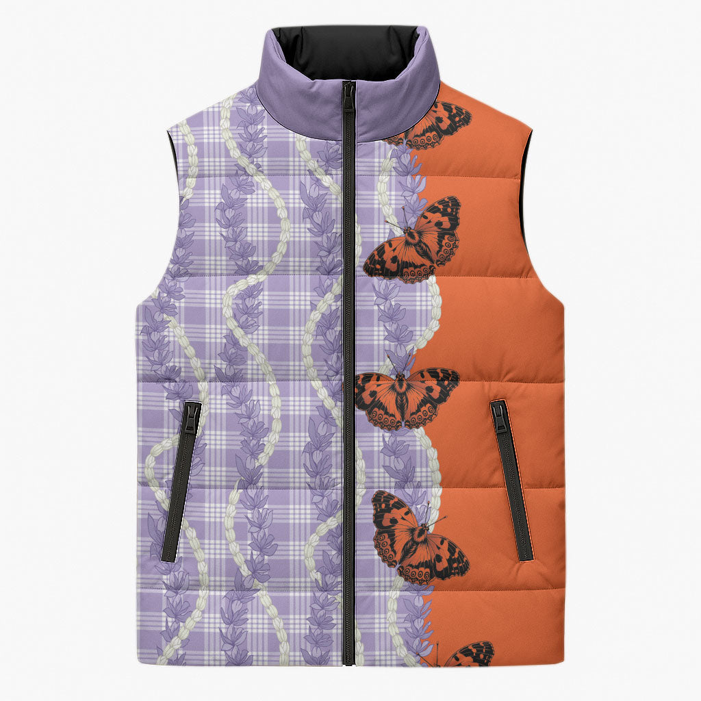Kamehameha Butterfly Palaka Hawaii Sleeveless Puffer Jacket Pulelehua Honohono Pikake Lei LT14 Unisex Purple - Polynesian Pride