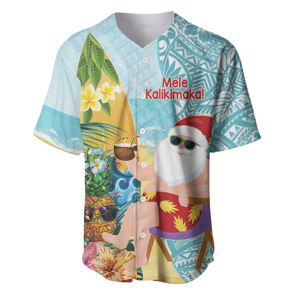 Aloha Hawaii Mele Kalikimaka Baseball Jersey Chilling Santa With Pineapple - Polynesian Pattern