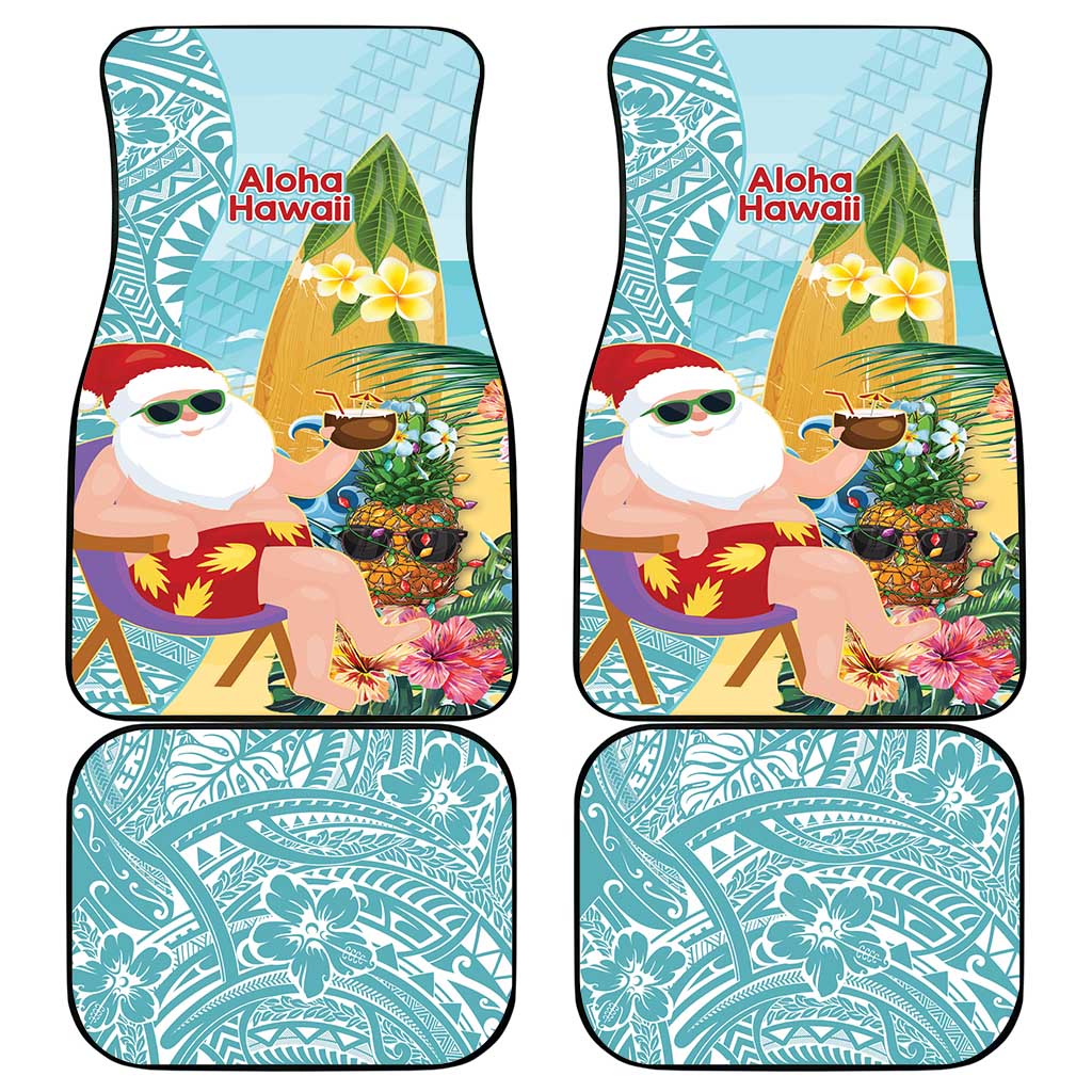 Aloha Hawaii Mele Kalikimaka Car Mats Chilling Santa With Pineapple - Polynesian Pattern