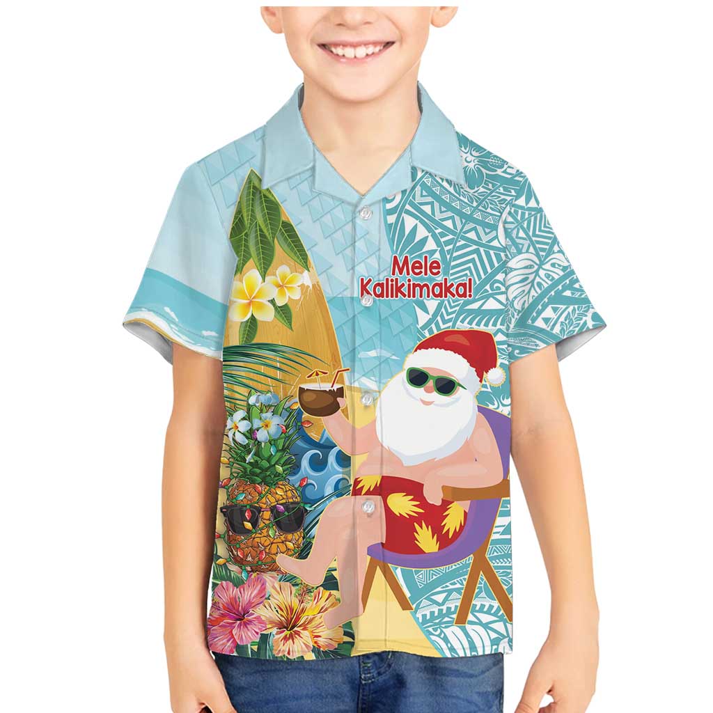 Aloha Hawaii Mele Kalikimaka Family Matching Mermaid Dress and Hawaiian Shirt Chilling Santa With Pineapple - Polynesian Pattern