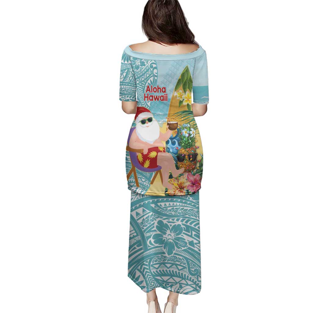 Aloha Hawaii Mele Kalikimaka Family Matching Puletasi and Hawaiian Shirt Chilling Santa With Pineapple - Polynesian Pattern